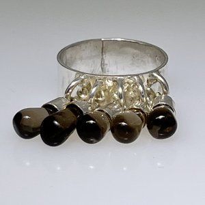 Gypsy Sterling Silver ring with Smoky Quartz beads, flipping fun, sz: 8.5 NWOT